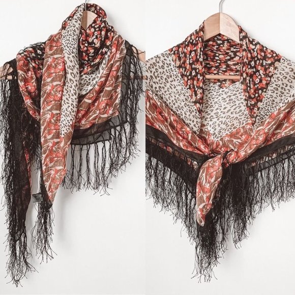 Accessories - 8 items for $45 Animal print Floral  multicoloured Tassel Fringe Scarf